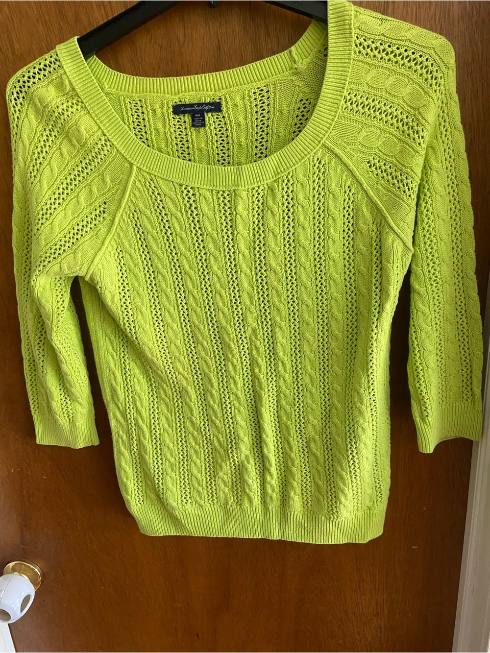 American Eagle vintage Lime Green Open-Knit Scoop Neck Sweater Size Medium